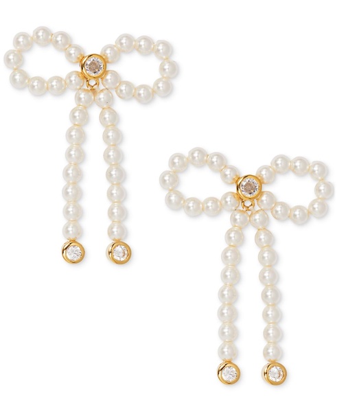 by Nadri 18k Gold-Plated Cubic Zirconia & Imitation Pearl Bow Drop Earrings