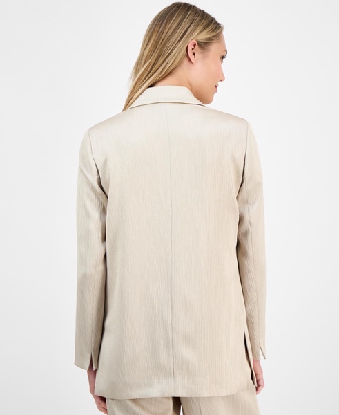 Women's Crinkled Satin Notched Collar One-Button Jacket 