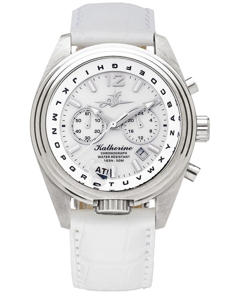 Women's Katherine Chronograph White Leather Strap  Steel Watch 40mm