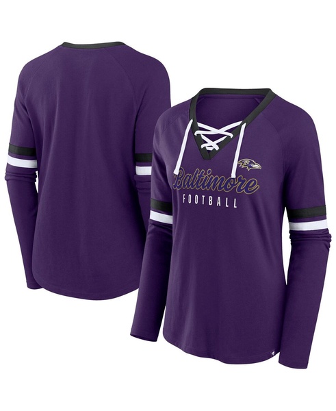 Women's Purple Baltimore Ravens Plus Size Won Done Lace-Up V-Neck Long Sleeve T-Shirt