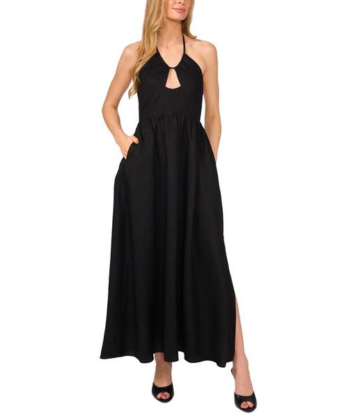 Women's Keyhole Halter Open-Back Maxi Dress