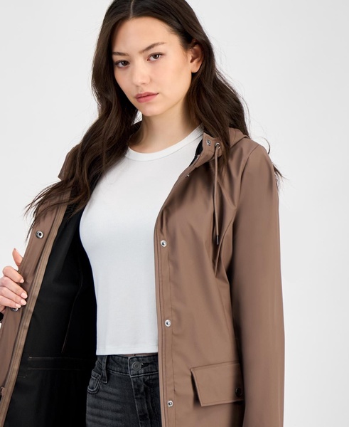 Women's Tie-Waist Snap-Front Hooded Rain Coat