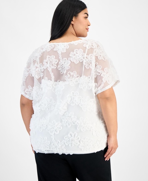 Plus Size Short-Sleeve Lace Blouse