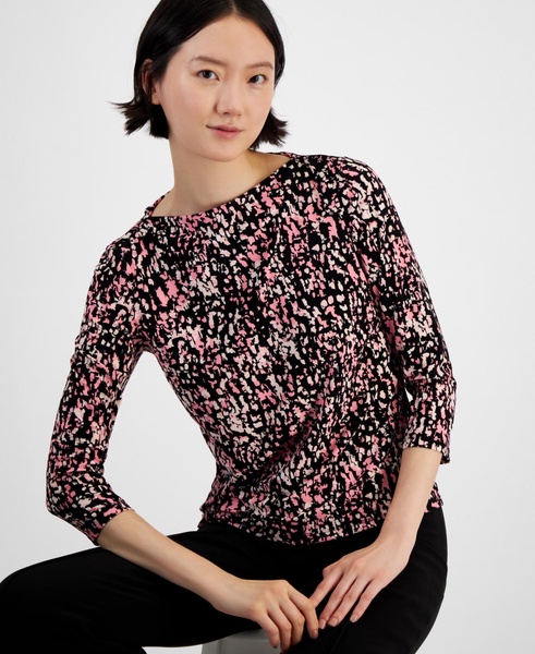 Women's Abstract-Print Knit Boat-Neck Top