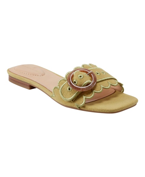 Women's Silla Scallop Edge Buckle Slip On Flat Sandals