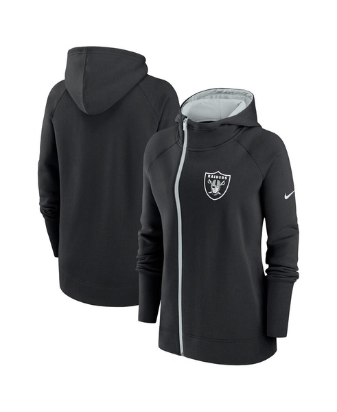 Women's Black Las Vegas Raiders Asymmetrical Raglan Full-Zip Hoodie