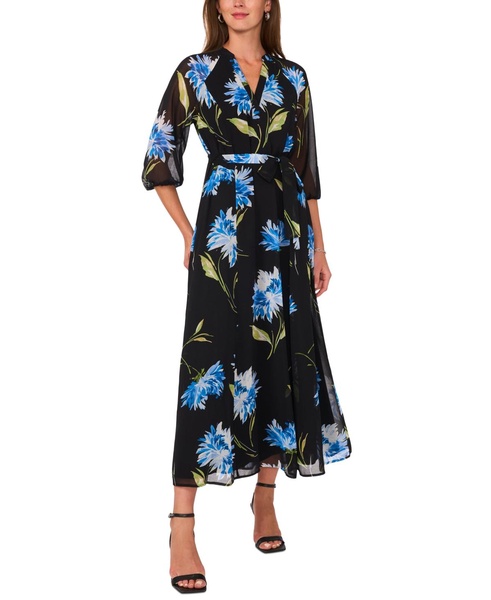 Women's 3/4-Sleeve Belted Maxi Dress