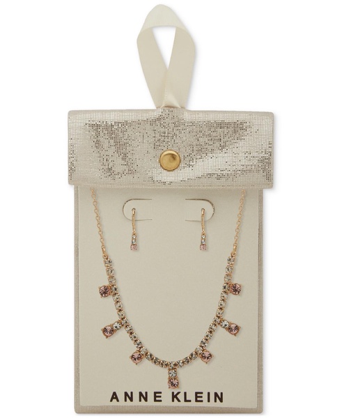 Gold-Tone Crystal Cup Chain Frontal Necklace &  Earrings Set