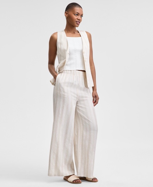 Petite Striped Pull-On Wide-Leg Cotton Pants, Exclusively at Macy's