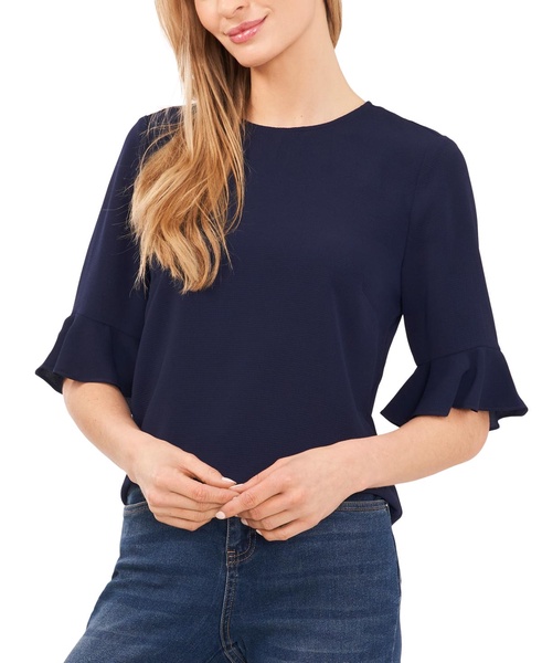 Women's Crewneck 3/4-Sleeve Ruffled Cuff Blouse