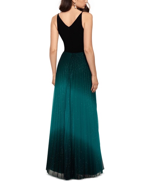 Pleated Glitter-Skirt Gown