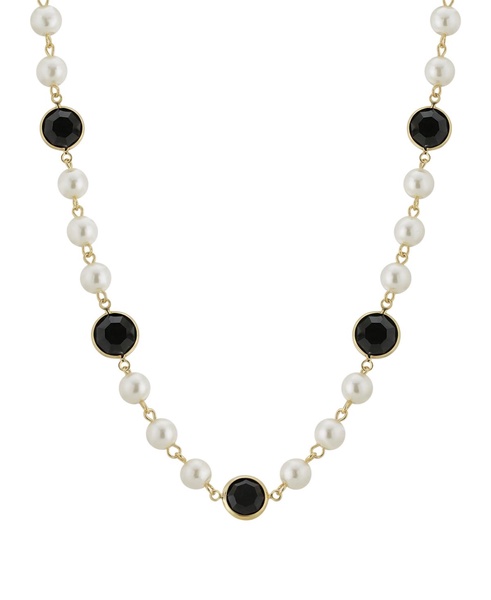 Gold-Tone Imitation Pearl with Black Channels 16" Adjustable Necklace