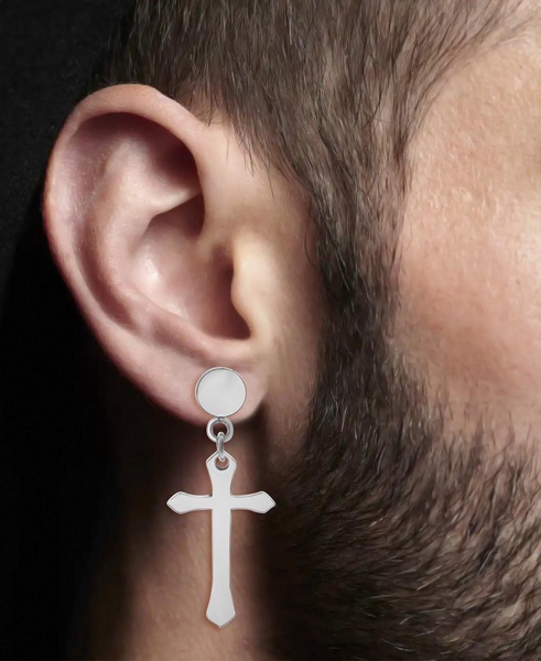 2-Pc. Set Men's Cross Chain Drop Earrings in Stainless Steel & Black Ion-Plated Stainless Steel