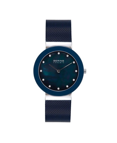Women's Ceramic Crystal Blue Stainless Steel Mesh Bracelet Watch 35mm