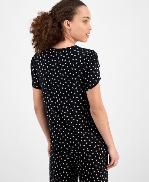 Petite Dot-Print Tulip-Sleeve Top