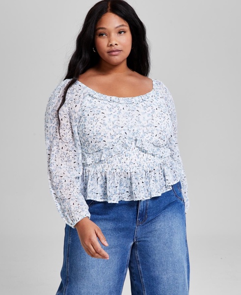 Trendy Plus Size Printed Ruffled Blouson-Sleeve Top, Exclusively at Macy's