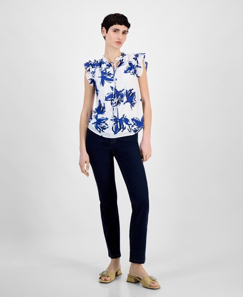 Women's Floral-Print Ruffle-Sleeve Blouse
