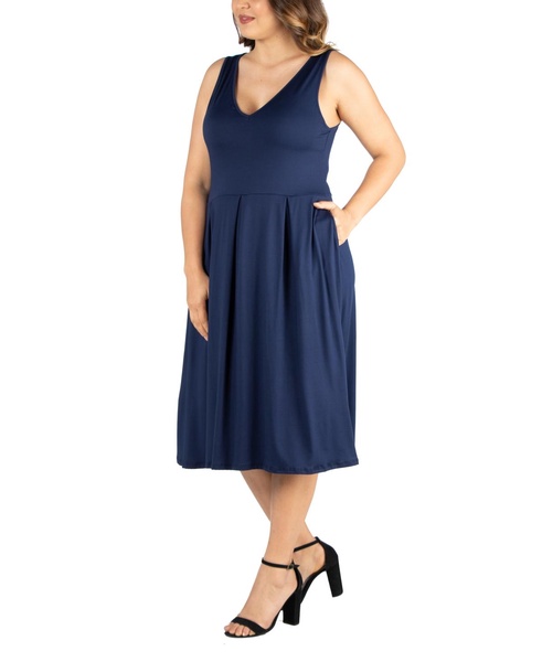 Plus Size Midi Fit and Flare Pocket Dress