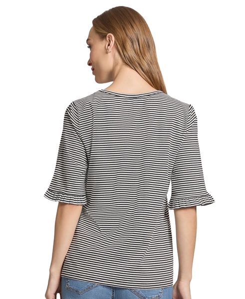 Women's Elbow Ruffle Sleeve Crew Neck Top 