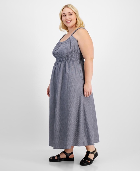 Plus Size Striped Smocked-Waist Maxi Dress
