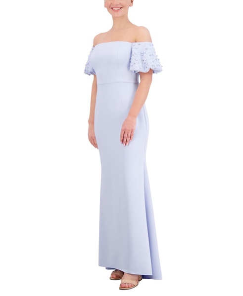 Women's Off-The-Shoulder Imitation Pearl Puff-Sleeve Gown