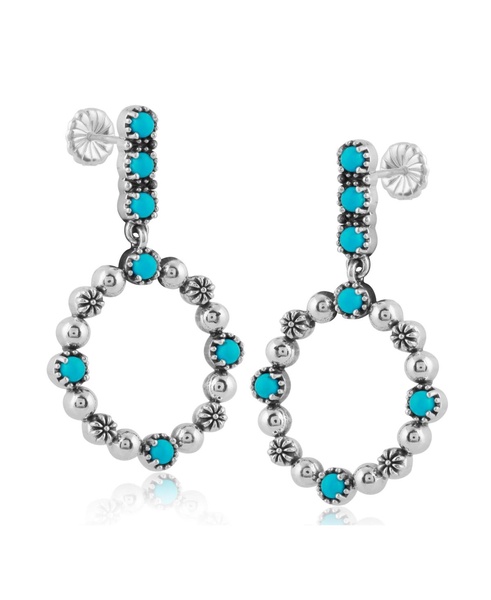 Sterling Silver Sleeping Beauty Blue Turquoise Open Circle Hoop Earrings