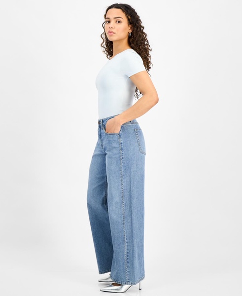 Petite Studded Mid-Rise Wide-Leg Jeans, Exclusively at Macy's