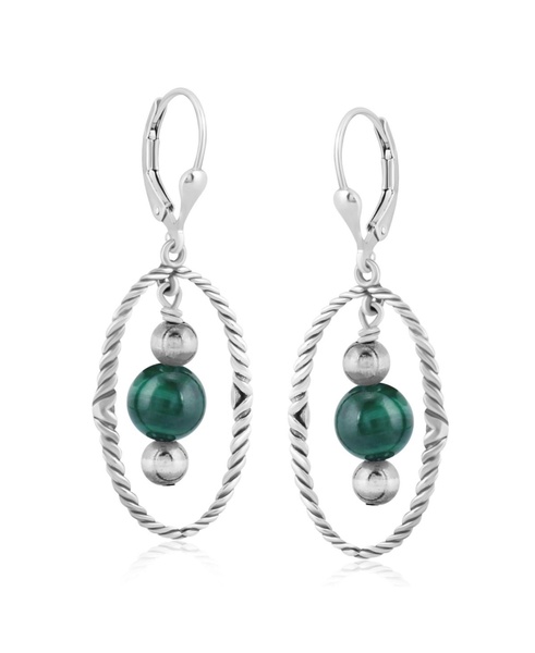 Sterling Silver Rope and Gemstone Bead Drop Earrings