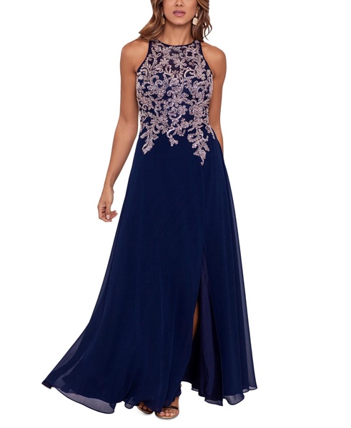 Embellished-Bodice Chiffon Gown
