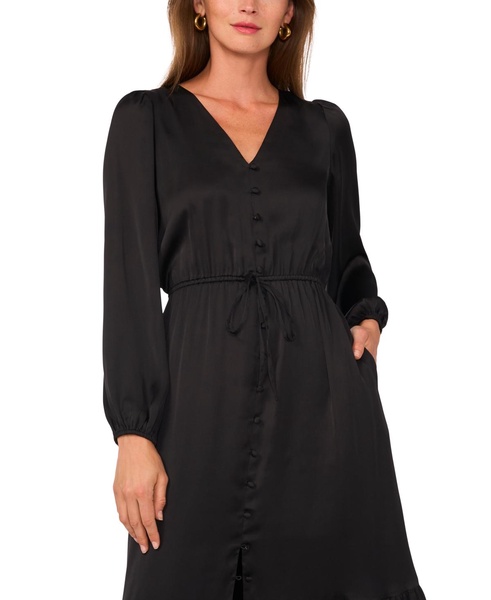 Women's Drawstring-Waist Button-Front Maxi Dress
