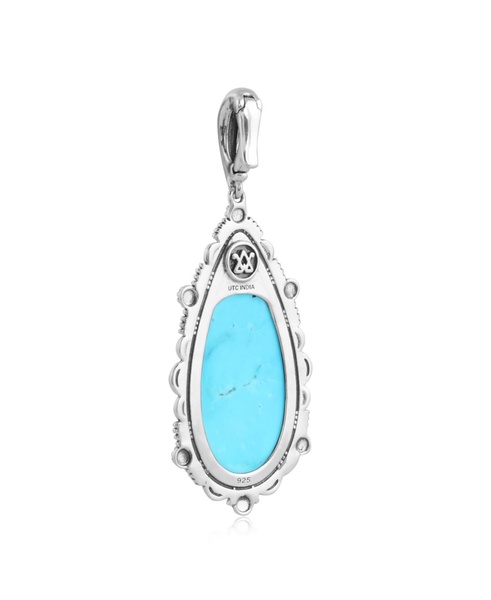 Sterling Silver Blue Turquoise Teardrop Bordered Design Pendant Enhancer