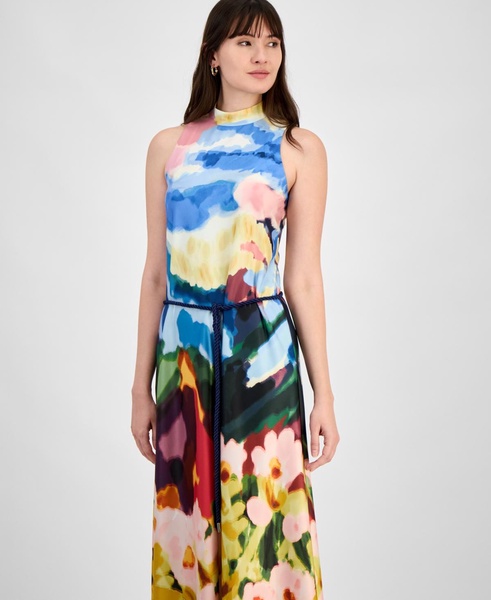 Women's Rope-Belt Watercolor-Print Dress