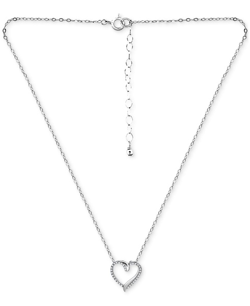 Cubic Zirconia Open Heart Pendant Necklace in Sterling Silver, 16" + 2" extender, Created for Macy's