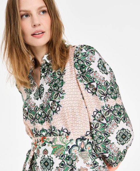 Women's Printed Tiered Button-Front Dress
