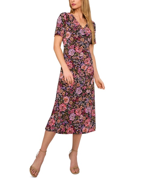 Women's Floral-Print Short-Sleeve Midi Dress