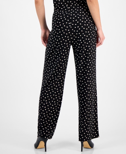 Petite Pull-On Wide-Leg Dot-Print Pants