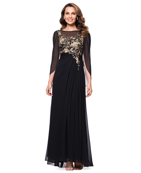 Women's Embroidered Cape-Sleeve Gown