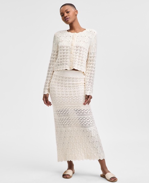Women's Patchwork Button-Down Crochet-Knit Cardigan Sweater, Regular & Petites, Exclusively at Macy's