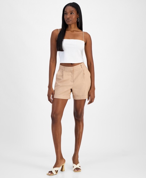 Women's Cuffed Linen-Blend Pleat-Front Shorts, Exclusively at Macy's 