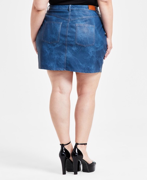 Trendy Plus Denim Faux-Leather Mini Skirt, Exclusively at Macy's