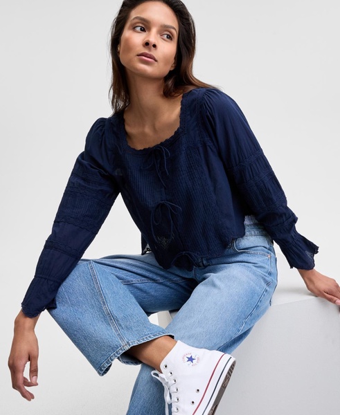 Women's Cotton Cropped Lace-Trim Top