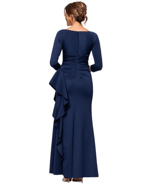 Women's V-Neck Ruffled Side-Slit Scuba Gown