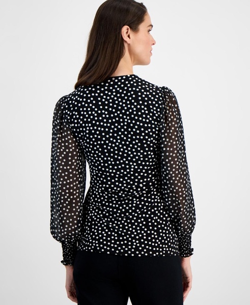 Women's Floral-Print Smocked Wrap Top