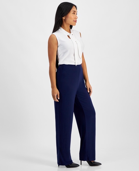 Petite Solid Wide-Leg High-Rise Pants