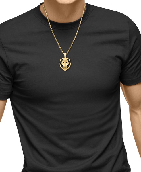 EFFY® Men's Black Spinel Lion Head 22" Pendant Necklace (1/10 ct. t.w.) in 14k Gold-Plated Sterling Silver