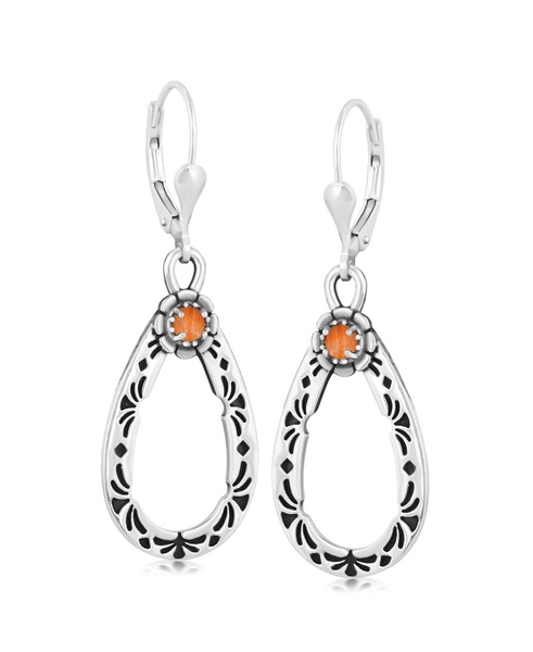 Sterling Silver Orange Spiny Oyster Gemstone Pear Shaped Lever Back Earrings
