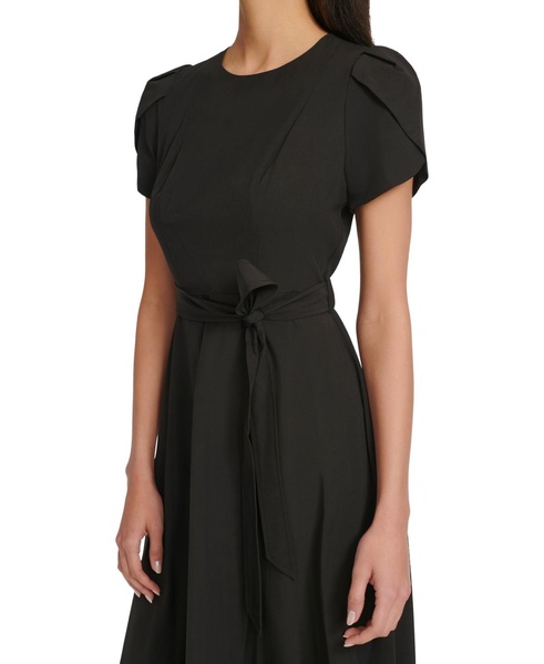 Women's Tulip-Sleeve Tie-Waist A-Line Dress