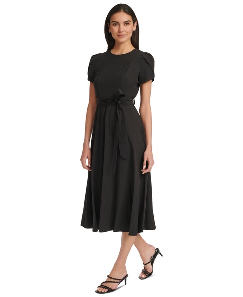 Women's Tulip-Sleeve Tie-Waist A-Line Dress