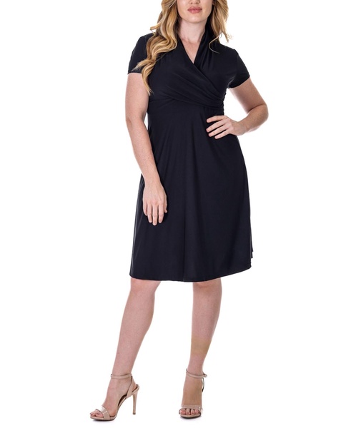 Short Sleeve Knee Length V Neck Rouched Wrap Dress