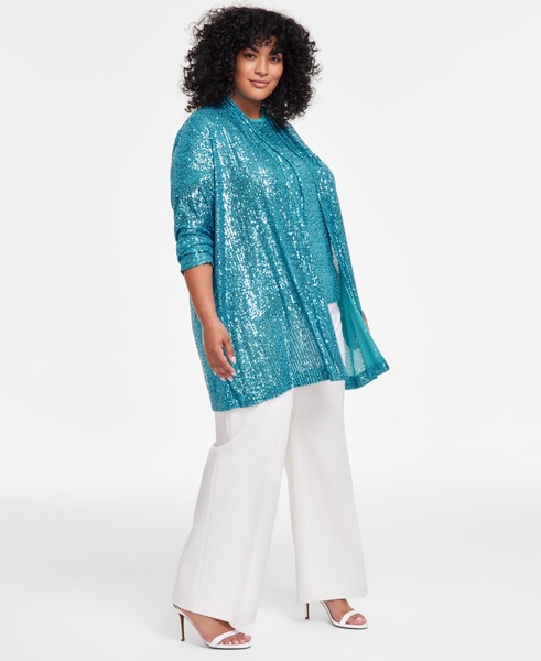 Plus Size Sequined Draped-Front Cardigan Jacket
